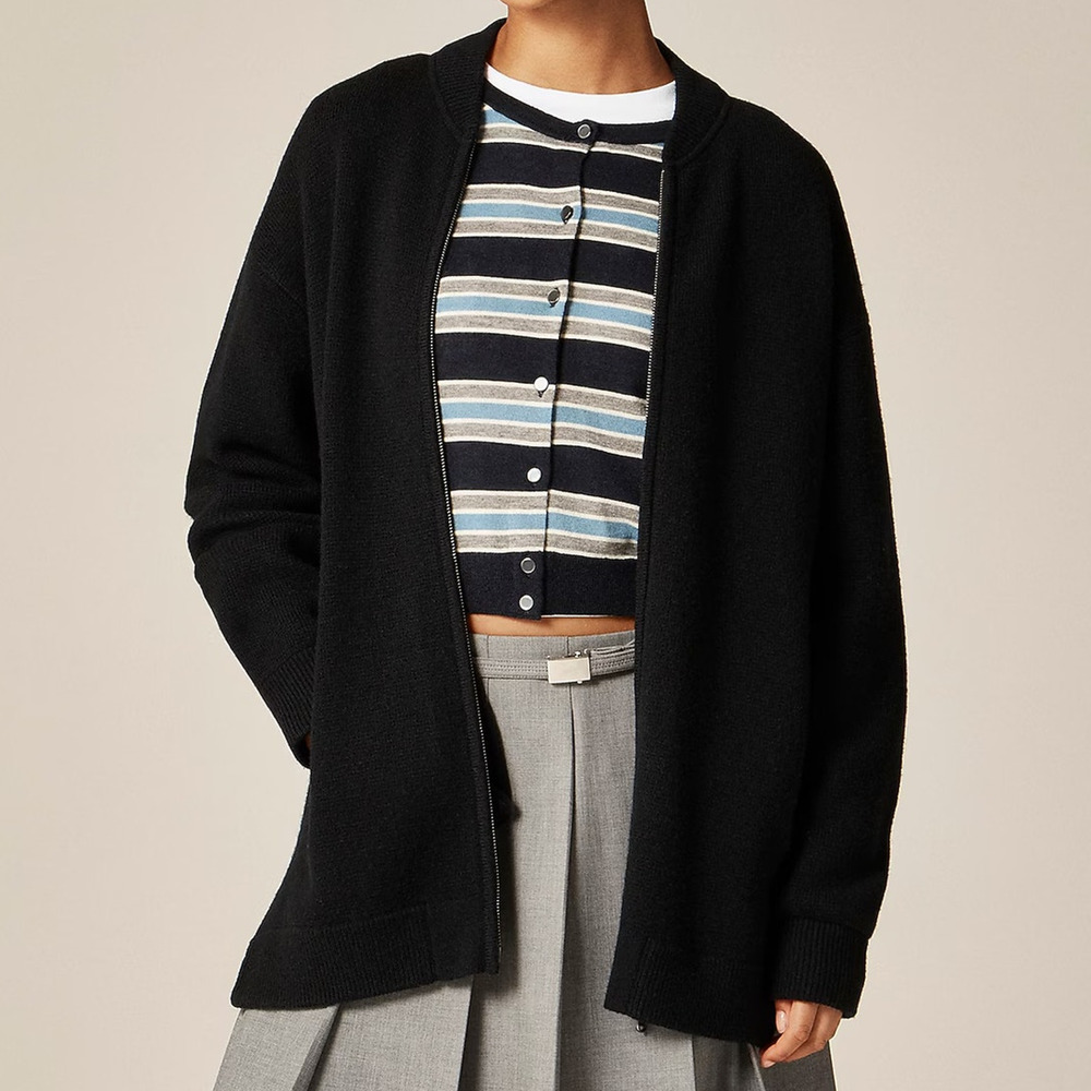 J.Crew Full Zip Flight Sweater Jacket Black Size Large NWT
